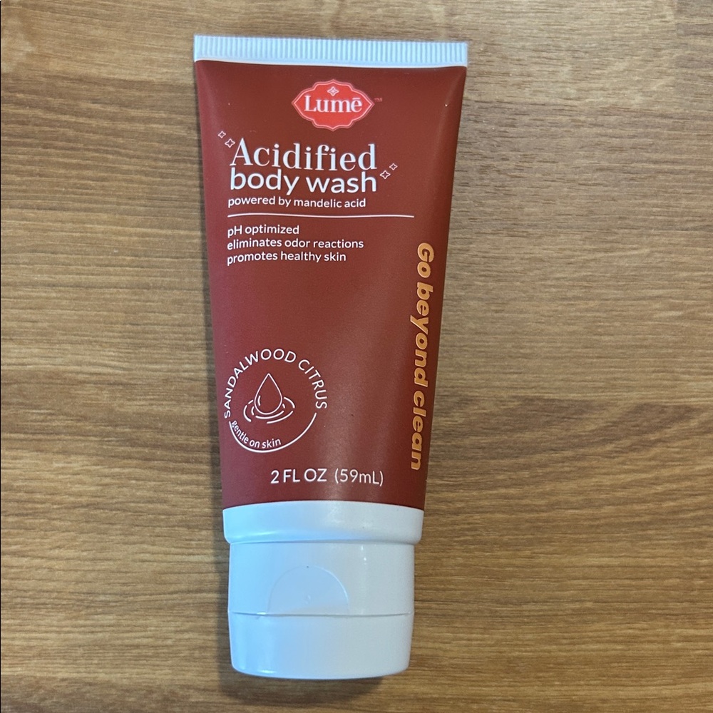 NEW Lume Deodorant Acidified Body Wash Sandalwood Citrus. 2 Oz. Travel size.